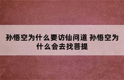 孙悟空为什么要访仙问道 孙悟空为什么会去找菩提